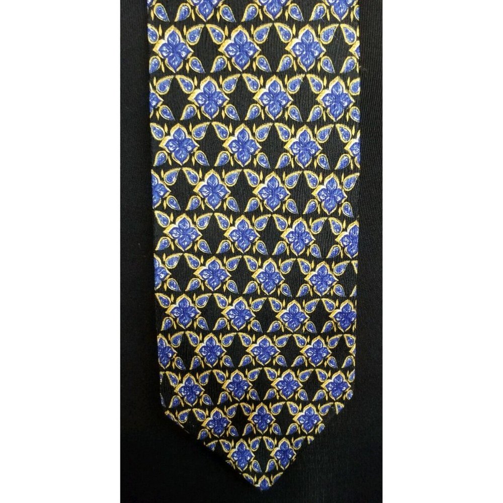 Geoffrey Beene Mens Dress Tie Suit Imported Fabric Made In USA Silk Black Blue - Picture 5 of 12